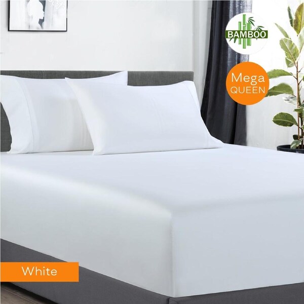 400 Thread Count Bamboo Cotton 1 Fitted Sheet with Pillowcase(s) White / Mega Queen