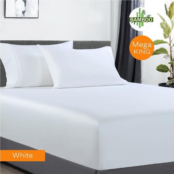 400 Thread Count Bamboo Cotton 1 Fitted Sheet with Pillowcase(s) White / Mega King