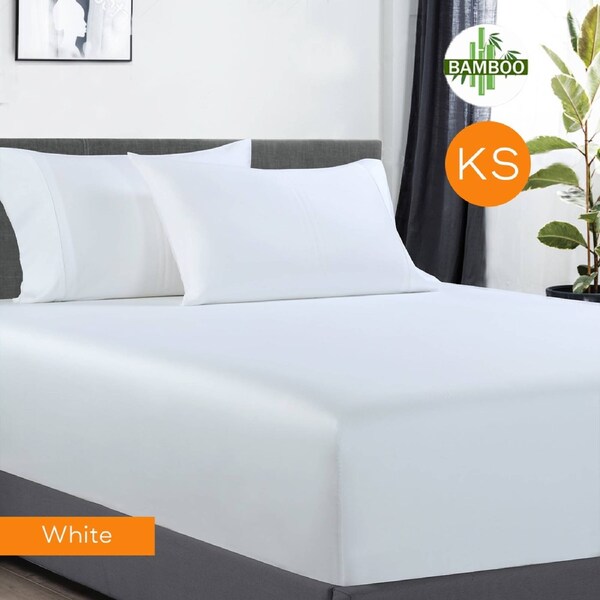 400 Thread Count Bamboo Cotton 1 Fitted Sheet with Pillowcase(s) White / King Single