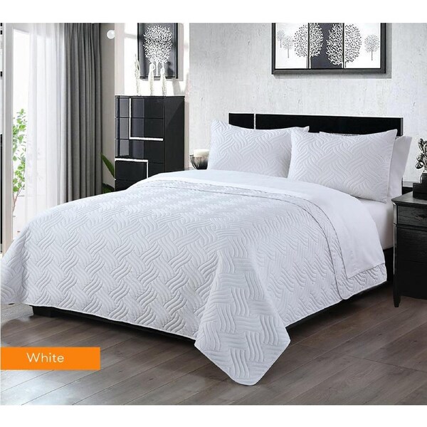 Home Fashion 3 PCS Soft Premium Bed Embossed Coverlet Queen King White / King