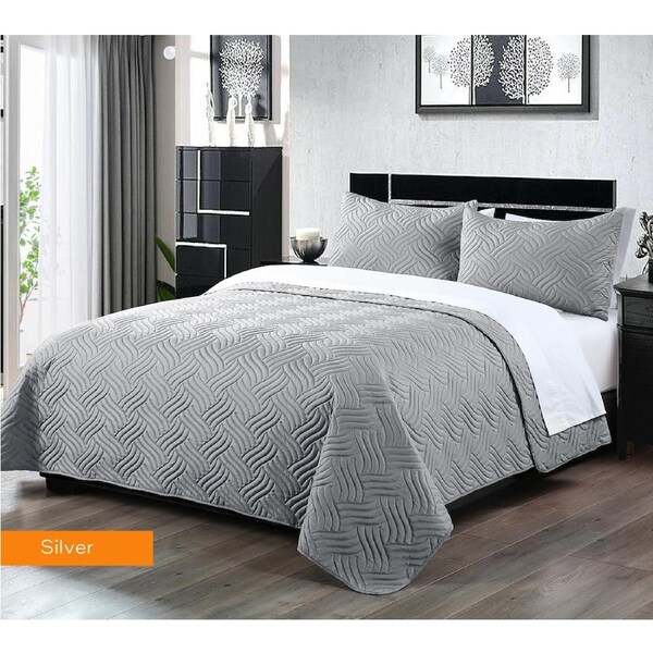 Home Fashion 3 PCS Soft Premium Bed Embossed Coverlet Queen King Silver / Queen