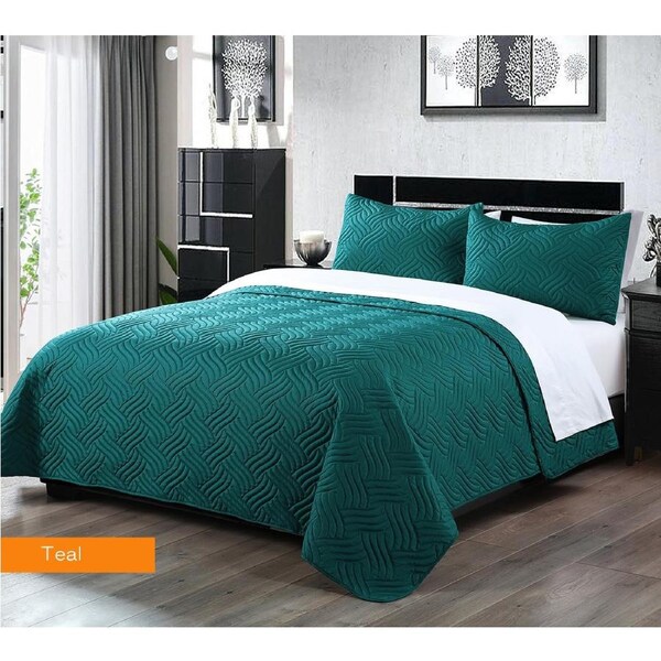 Home Fashion 3 PCS Soft Premium Bed Embossed Coverlet Queen King Teal / Queen