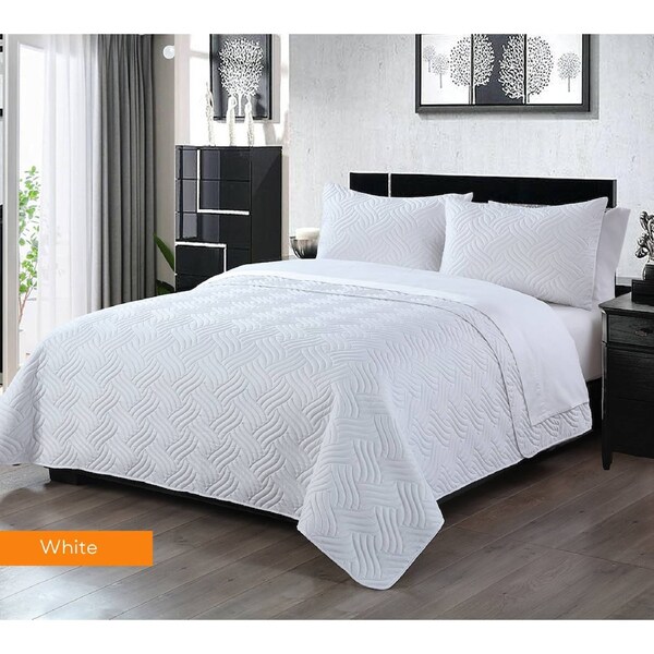 Home Fashion 3 PCS Soft Premium Bed Embossed Coverlet Queen King White / Queen