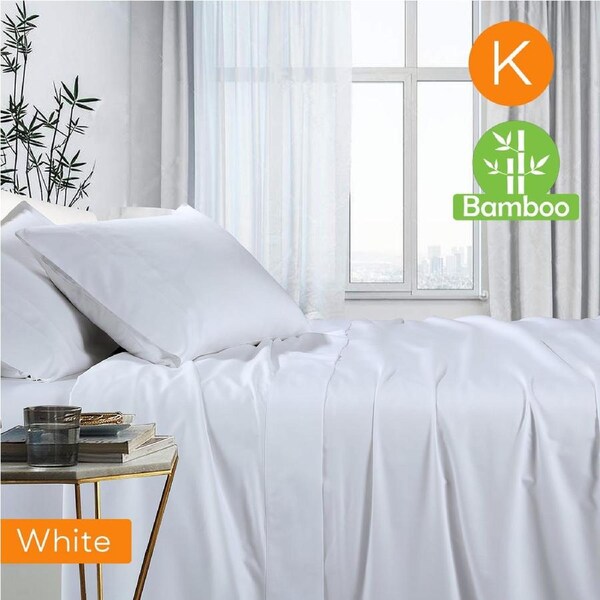 1000TC Luxurious Bamboo Cotton Sheet Sets Fitted Flat Sheet Pillowcases All Size White / King