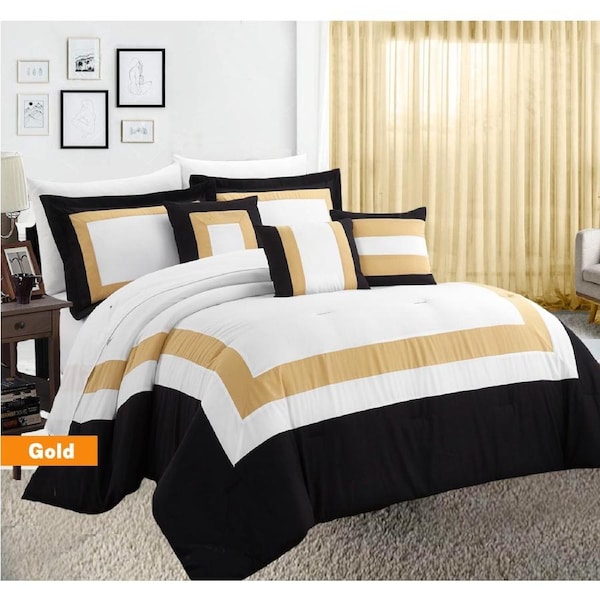 Home Fashion 10 Piece Soft Bed Comforter and Sheet Sets Bedspread Cushions Pillowcase Set Gold / Queen