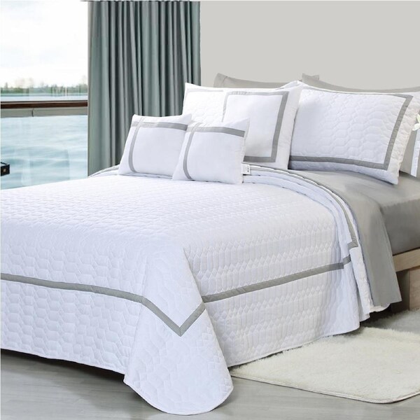 10 Piece Two-Tone Embossed Comforter with Sheet Set test White / King