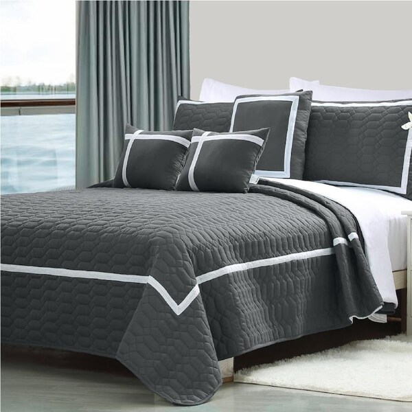10 Piece Two-Tone Embossed Comforter with Sheet Set test Charcoal / Queen