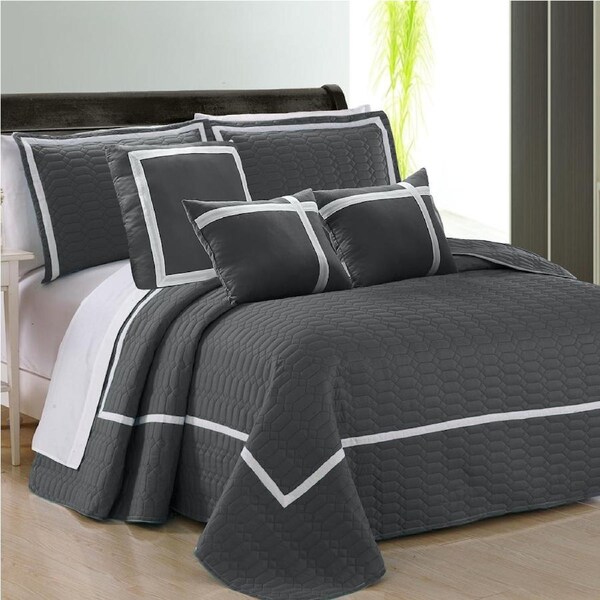 6 Piece Two-Tone Embossed Comforter Set Charcoal / King