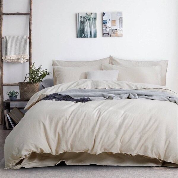 Luxurious Linen Cotton Quilt Cover Set Queen King Natural / King