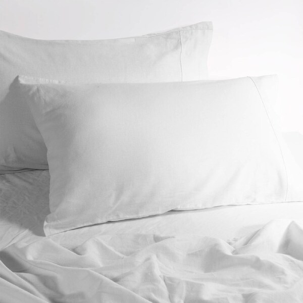 Amor Luxurious Linen Cotton Sheet Sets Flat Fitted Sheet Pillowcases White / King Single