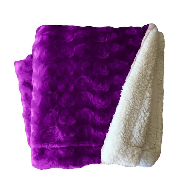 Home Fashion Plush Fleece Sherpa Backed Reversible Throw Blanket Ultra Violet