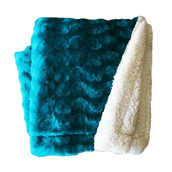 Home Fashion Plush Fleece Sherpa Backed Reversible Throw Blanket Teal