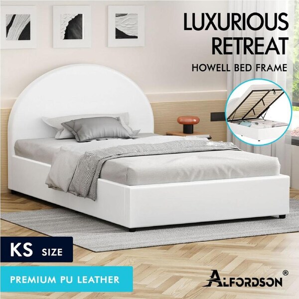 ALFORDSON Bed Frame Queen Double King Single Gas Lift Storage Foundation White King Single