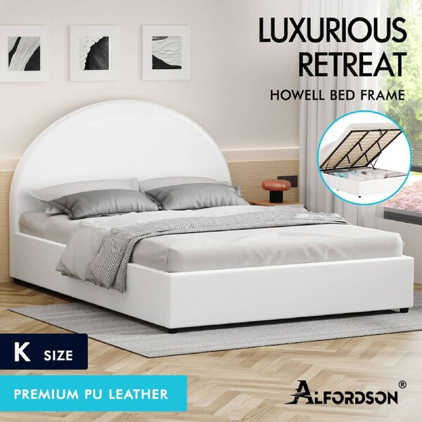 ALFORDSON Bed Frame Queen Double King Single Gas Lift Storage Foundation White King
