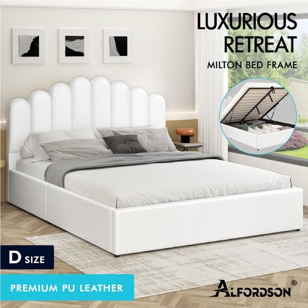 ALFORDSON Bed Frame Queen Double King Single Gas Lift Storage Base Wooden White Double