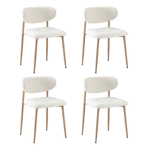 Oikiture Dining Chairs Kitchen Chair Cafe Lounge Chair Boucle Wood&White 4PC Dining Chairs