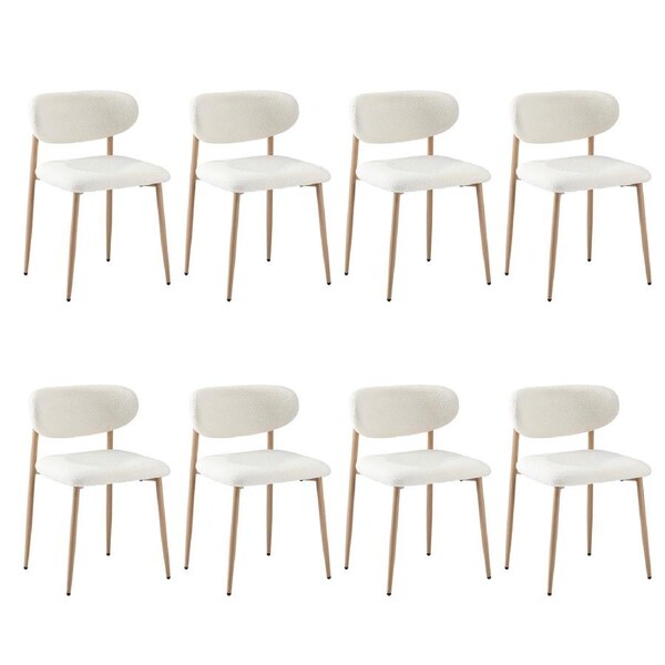 Oikiture Dining Chairs Kitchen Chair Cafe Lounge Chair Boucle Wood&White 8PC Dining Chairs