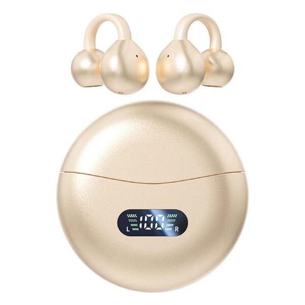 TWS Bluetooth Earphones Ear Clip Bone Conduction Earbuds Sport Game Headset Beige