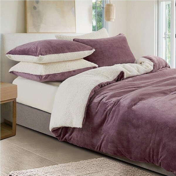 Gioia Casa 2-in-1 Teddy Sherpa Quilt Cover Set & Blanket Mauve Single
