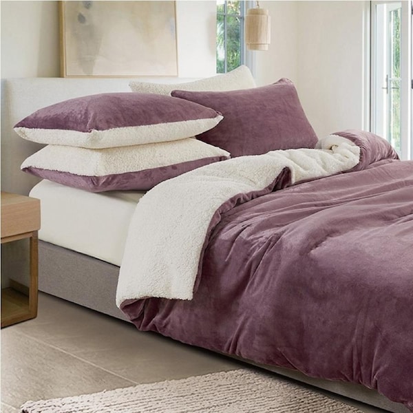 Gioia Casa 2-in-1 Teddy Sherpa Quilt Cover Set & Blanket Mauve Double