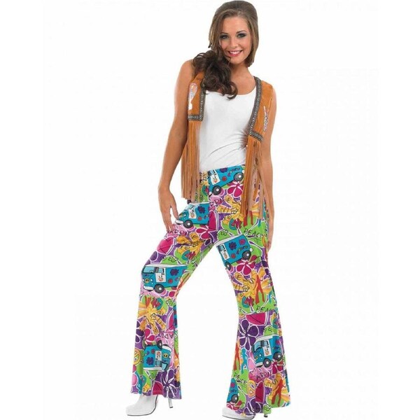 60s Hippie Patterned Flares Womens Costume Extra Large