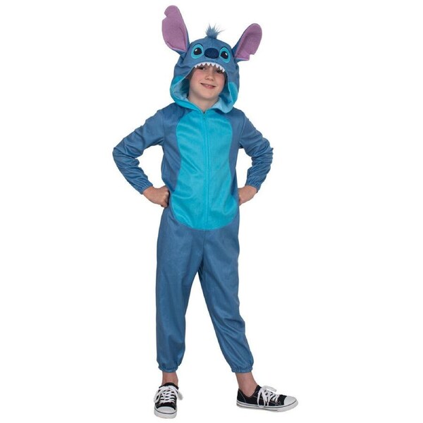 Stitch Hooded One Piece Plush Deluxe Costume Unisex Full Jumpsuit - Blue 6-8