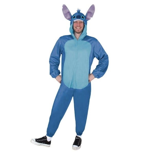 Stitch One Piece Stitch Costume Plush Hooded Jumpsuit Unisex Adult - Blue L-XL