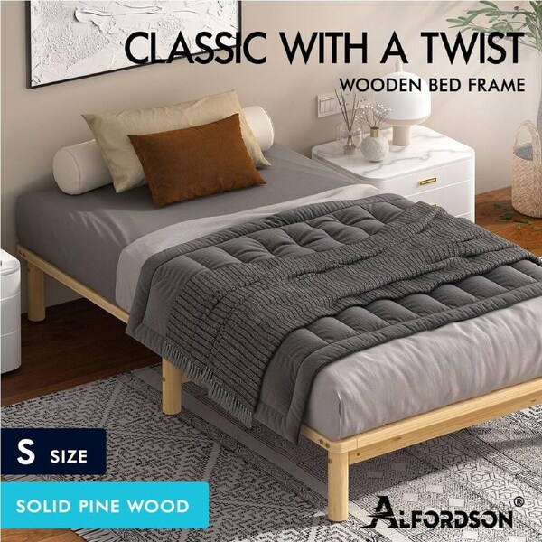 ALFORDSON Bed Frame Queen Double King Single Size Wooden Mattress Base Basia Single
