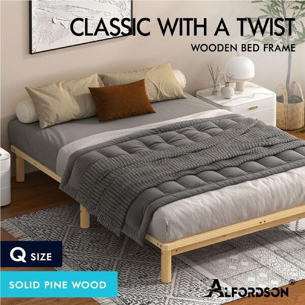 ALFORDSON Bed Frame Queen Double King Single Size Wooden Mattress Base Basia Queen