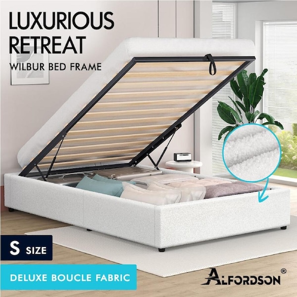 ALFORDSON Bed Frame Queen Double King Single Gas Lift Storage Foundation Boucle Single