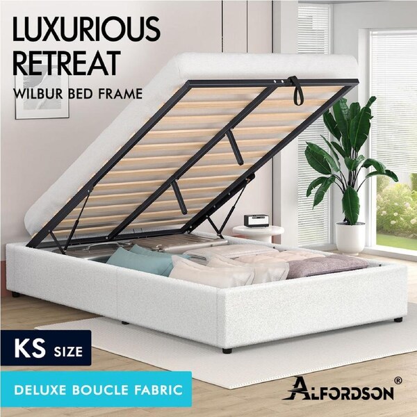 ALFORDSON Bed Frame Queen Double King Single Gas Lift Storage Foundation Boucle King Single