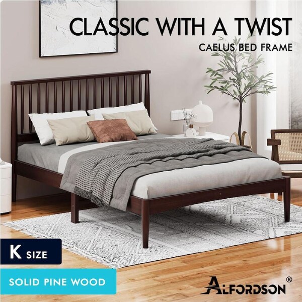 ALFORDSON Bed Frame Wooden Queen Double King Size Timber Base Walnut Oak King - Walnut