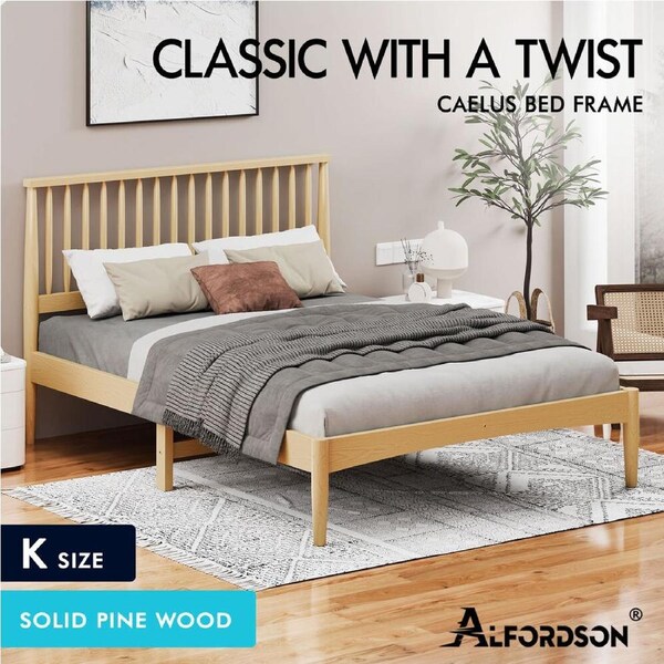 ALFORDSON Bed Frame Wooden Queen Double King Size Timber Base Walnut Oak King - Oak
