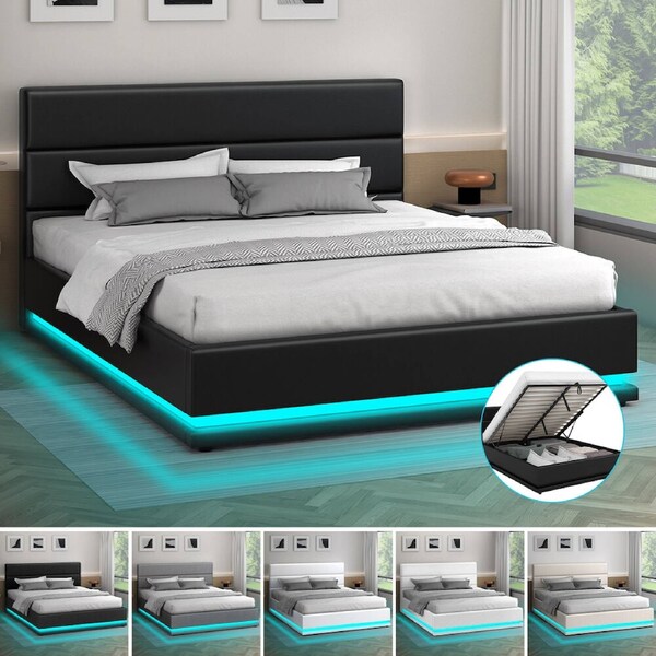 ALFORDSON Bed Frame Queen Double King Single RGB LED Gas Lift Storage Base Single - Boucle White