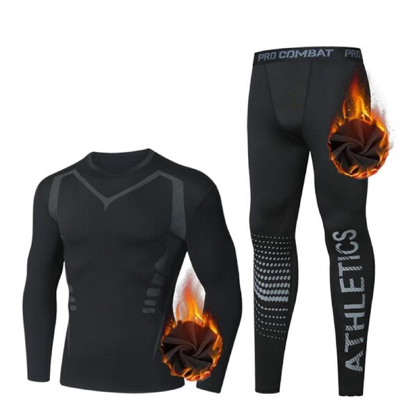 Nevenka Mens Thermal Underwear Set Fleece Lining Compression Shirts and Pants-A M