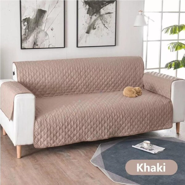 1/2/3 Seater Pet Sofa Protector Cover Quilted Couch Covers Lounge Slipcover - Khaki 3 Seater