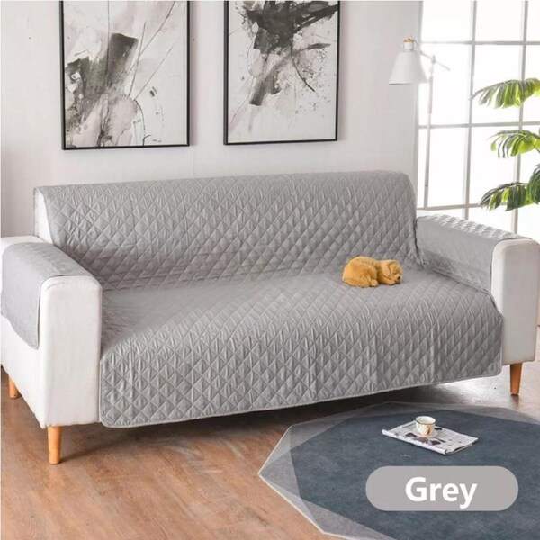 1/2/3 Seater Pet Sofa Protector Cover Quilted Couch Covers Lounge Slipcover - Grey 3 Seater