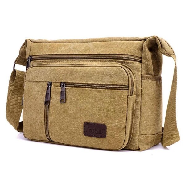 Men Crossbody Shoulder Messenger Bag Canvas Retro Man Bags Satchel Travel Khaki