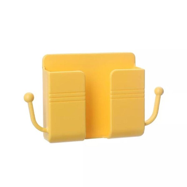 Wall Mounted Mobile Phone Remote Control Stationery Holder Storage Box Organizer Yellow