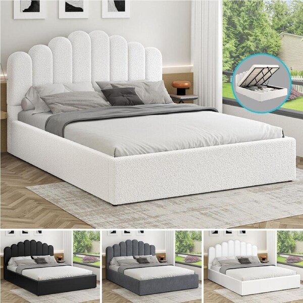 ALFORDSON Bed Frame Queen Double King Single Gas Lift Storage Leather Boucle Double - Leather White