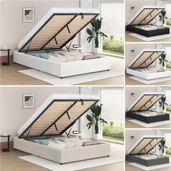 ALFORDSON Bed Frame Queen Double King Single Gas Lift Storage Fabric Boucle King Single - Boucle White