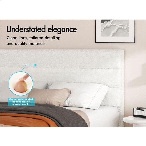 ALFORDSON Bed Frame Queen Double King Single Upholstered Base Leather Fabric King - Boucle White