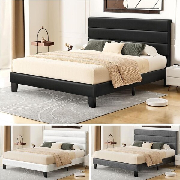 ALFORDSON Bed Frame Queen Double King Single Upholstered Base Leather Fabric Double - Fabric Grey