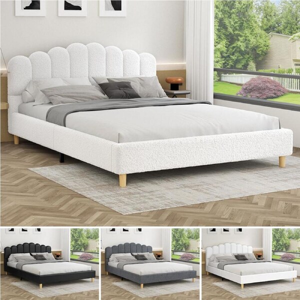 ALFORDSON Bed Frame Queen Double King Single Mattress Base Leather Fabric Double - Leather White