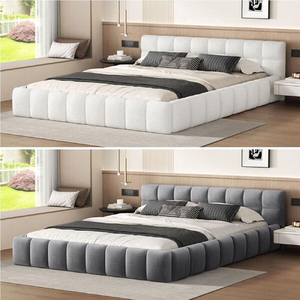 ALFORDSON Bed Frame Queen Double King Single Size Tufted Headboard Boucle Velvet Queen - Velvet Grey