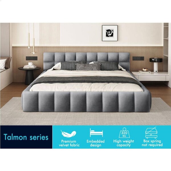 ALFORDSON Bed Frame Queen Double King Single Size Tufted Headboard Boucle Velvet King - Velvet Grey