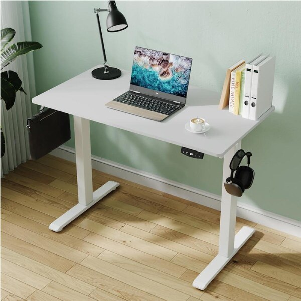 Advwin Standing Desk Electric Height Adjustable Ergonomic Sit Stand Desks Whole Piece Desktop 100cm White Frame+White Desktop