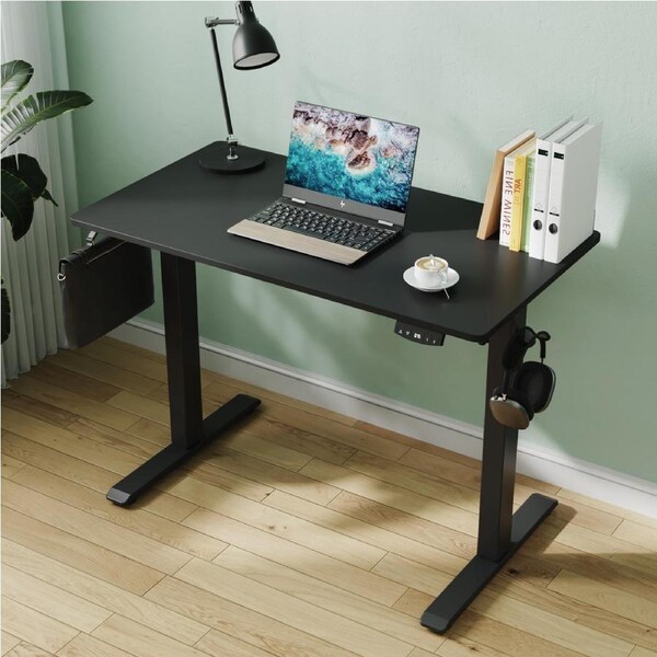 Advwin Standing Desk Electric Height Adjustable Ergonomic Sit Stand Desks Whole Piece Desktop 100cm Black Frame+Black Desktop
