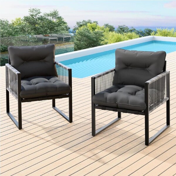 ALFORDSON 2x Outdoor Lounge Chairs Patio Furniture Garden Armchair Rattan Chair Wicker Black Grey