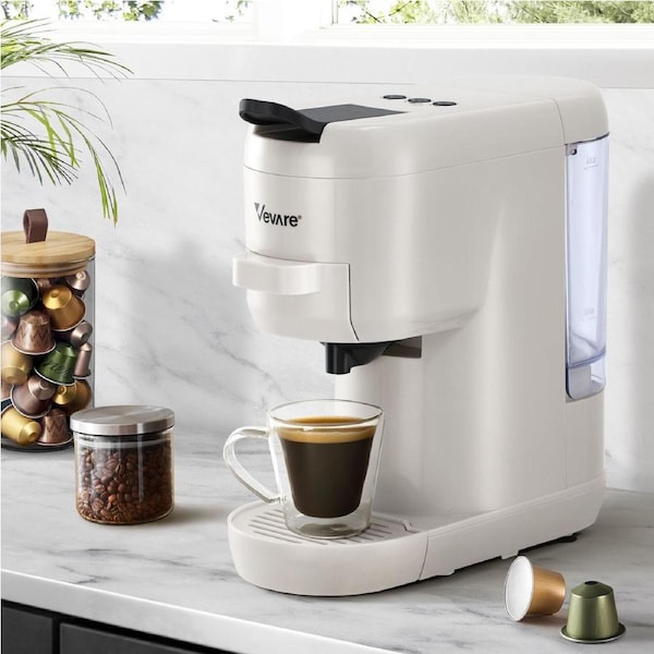 Vevare Capsule Coffee Machine 19 Bar 3 in 1 Nespresso/Dolce-Gusto Maker Milk White